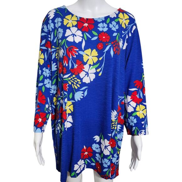 MULTIPLES Plus Size 2X Shirt Three Quarters Sleeve Bateau Neck Side Button Tunic - Picture 2 of 8